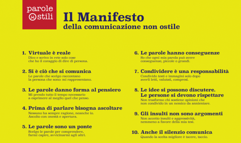 Manifesto della comunicazione non ostile - Giornata nazionale contro bullismo e cyberbullismo